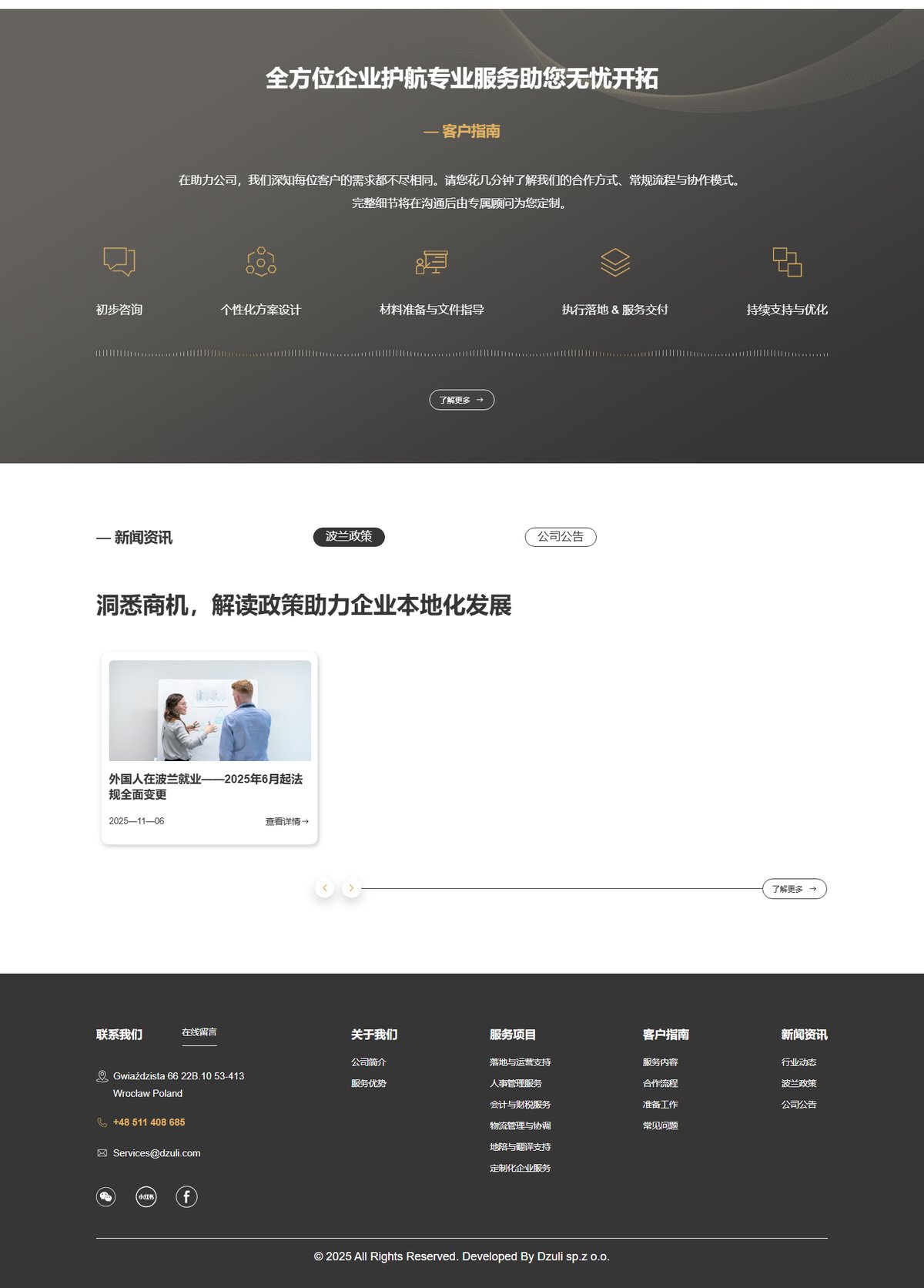 Dzuli 出海企业服务官网 页面展示 2