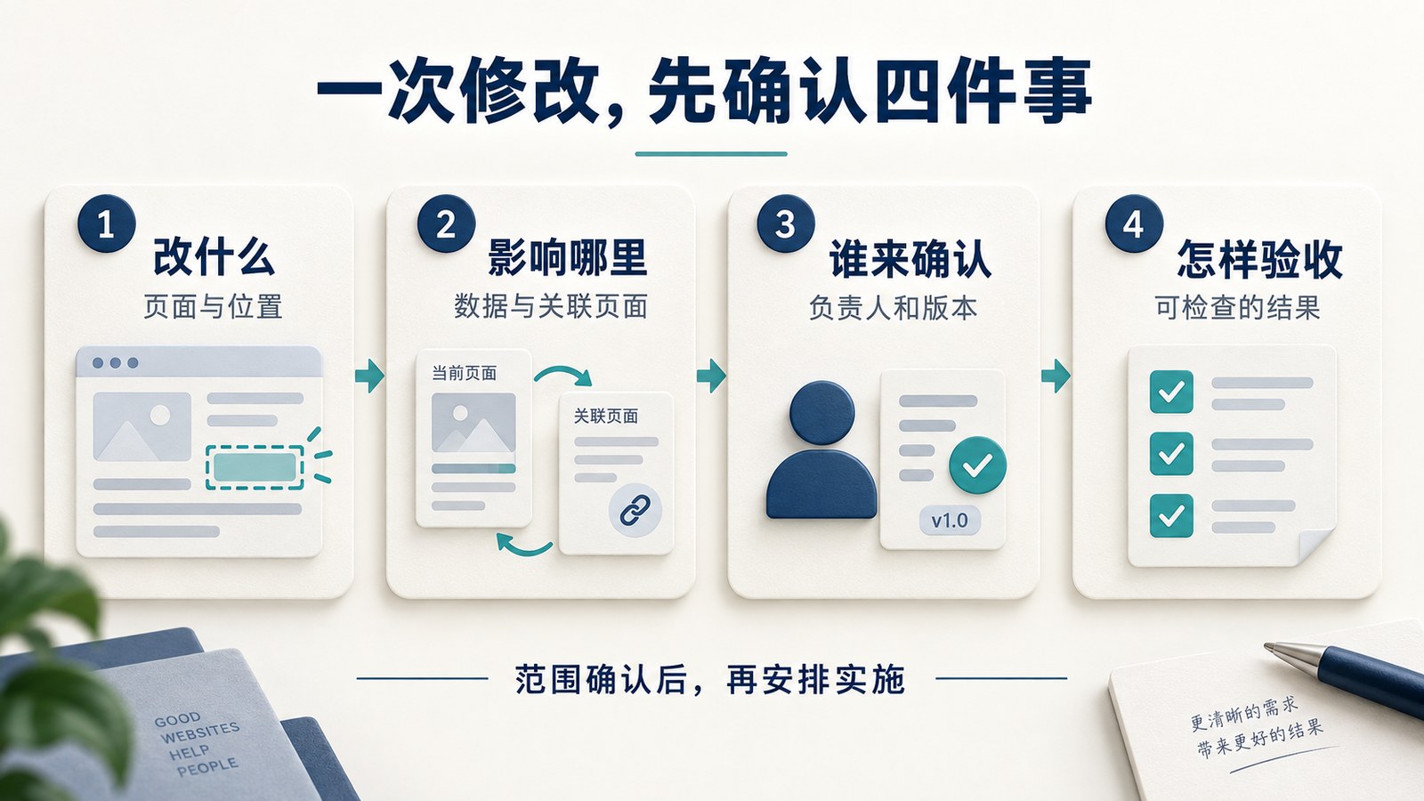 官网修改先确认改什么、影响哪里、谁来确认和怎样验收